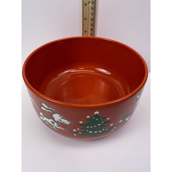Vintage Waechterbach Germany Red Christmas Tree Dog Bowl Large Food Dish - Picture 8 of 9